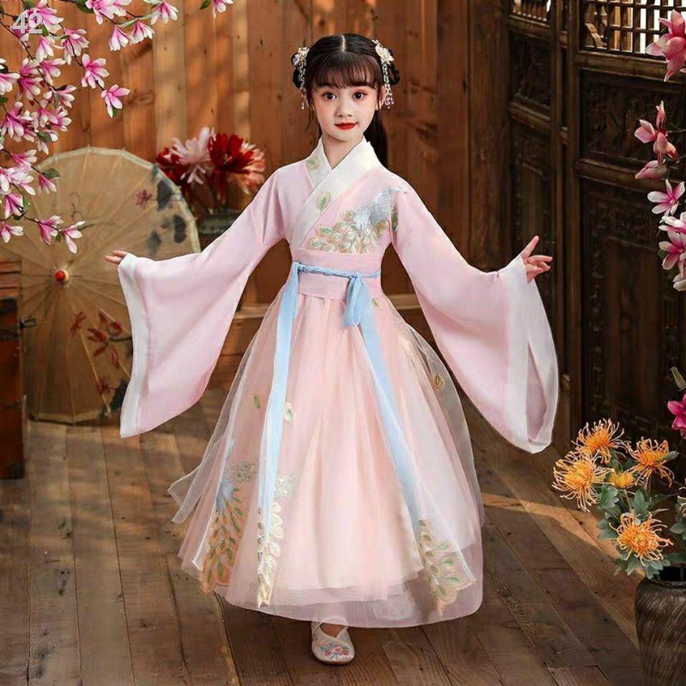 VHanfu cô gái cổ trang Phong cách Trung Quốc 2021 quần áo trẻ em mùa xuân mới và thu váy hè kiểu siêu tiên Tan