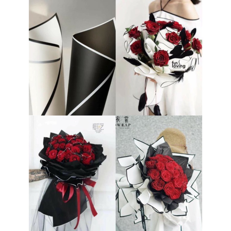 Giấy gói hoa viền đen/trắng thời thượng - xấp 20 tờ - giấy gói hoa,phụ kiện làm hoa, handmade