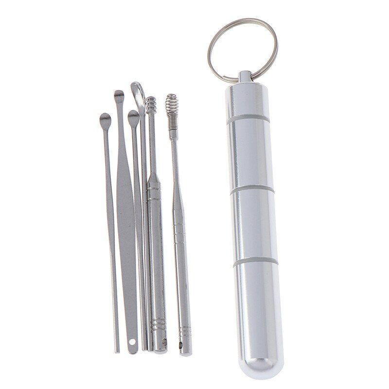Bộ lấy ráy tai cao cấp 6 món vệ sinh tai bằng thép không gỉ, Dụng cụ lấy ráy tai thông minh hộp nhôm nhỏ gọn tiện lợi