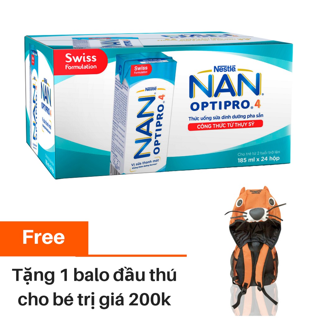 [Tặng balo hổ con] Thùng sữa dinh dưỡng pha sẵn NESTLE NAN RTD OPTIPRO 4