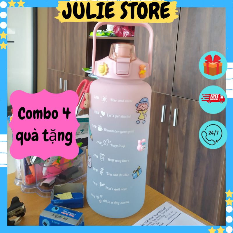 Bình Đựng Nước 2L Có Vạch Báo Giờ Uống Nước, Bình nước 2 lít Dễ Thương Căn Lượng Nước Và Thời Gian Nhắc Uống Nước