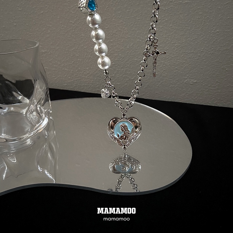 Dây chuyền chuỗi hạt ngọc trai giả phối thánh giá phong cách vintage 19A1065