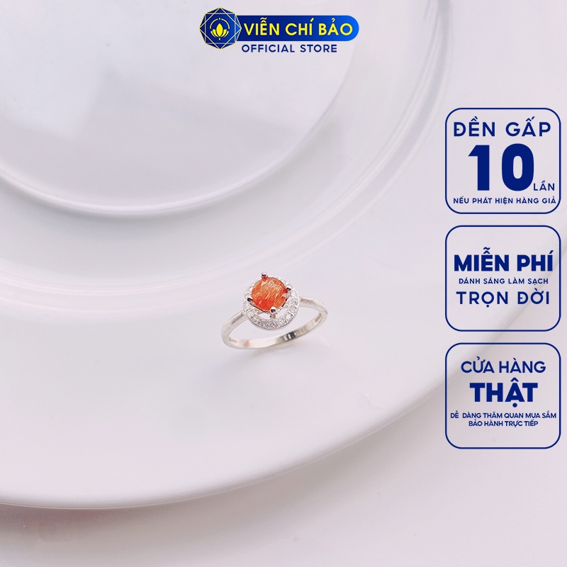 Nhẫn bạc nữ tóc nâu viền đá tròn chất liệu bạc S925thời trang phụ kiện trang sức nữ Viễn Chí Bảo N600030