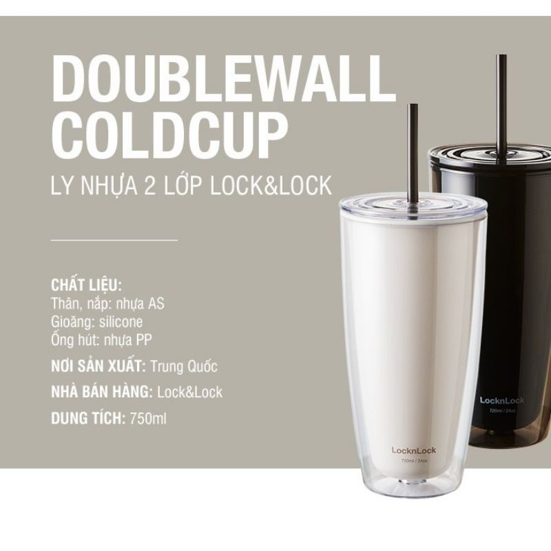 - Ly nhựa 2 lớp kèm ống hút Lock & Lock 750ml