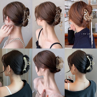 Kẹp Tóc Nữ Bằng Kim Loại Phối Hình Bướm Rỗng Đính Ngọc Trai Phong Cách Hàn Quốc