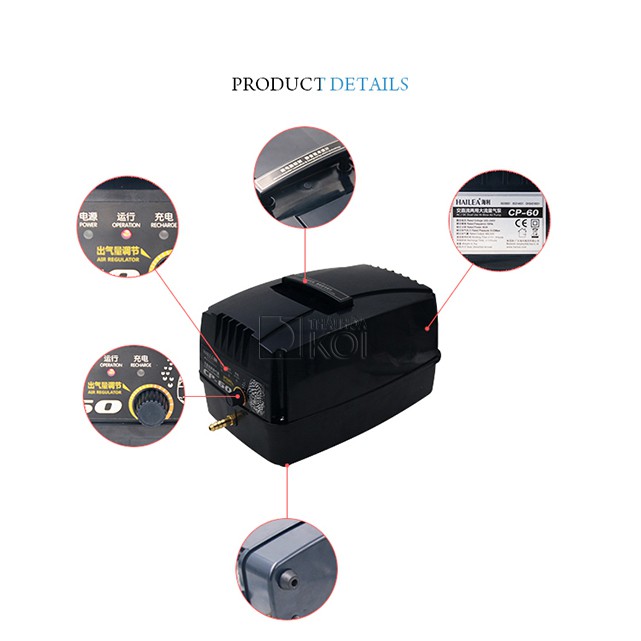 Máy sủi tích điện Hồ Koi Hailea CP 60