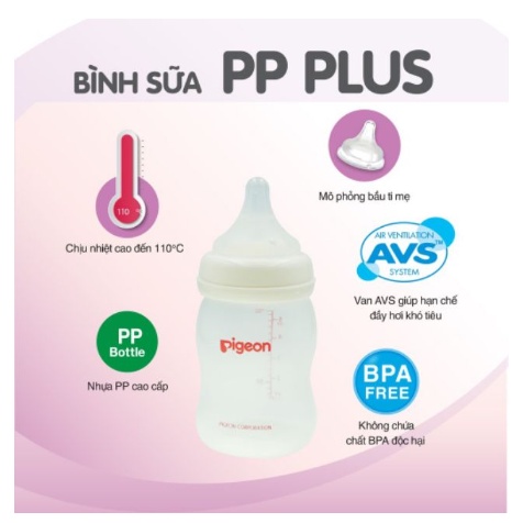 Bình Sữa Pigeon Cổ Rộng PP Cao Cấp Bình Sữa Cho Bé Dung Tích 160ml - 240ml - 330ml