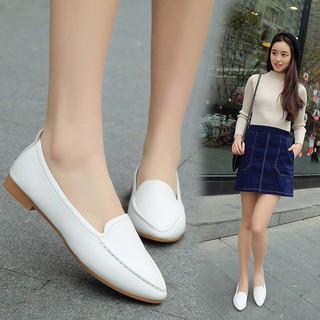 Giày búp bê nữ mũi nhọn đế bệt da thông thoáng