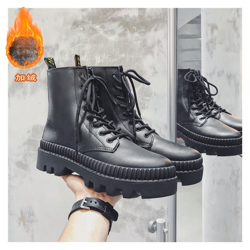 Giày nam bốt da cổ cao dr martens, Giầy Boots phong cách Ulzzang phiên bản Martin khóa Zip - 6Cm tăng chiều cao Full Box
