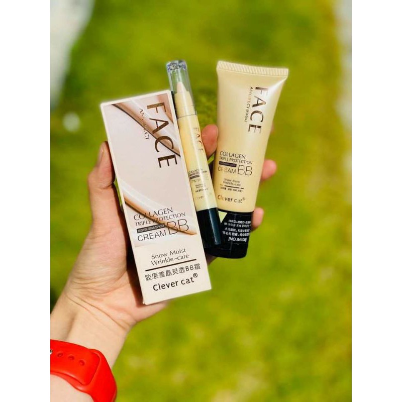 ✨ KEM NỀN BB CREAM COLLAGEN KÈM BÚT CHE KHUYẾT ĐIỂM CLEVER CAT SIÊU XỊN ✨✨
