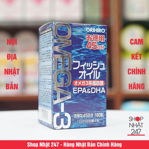 Dầu cá Omega 3 Orihiro fish oil, Omega 3 EPA & DHA Orihiro 180 viên Nhật Bản