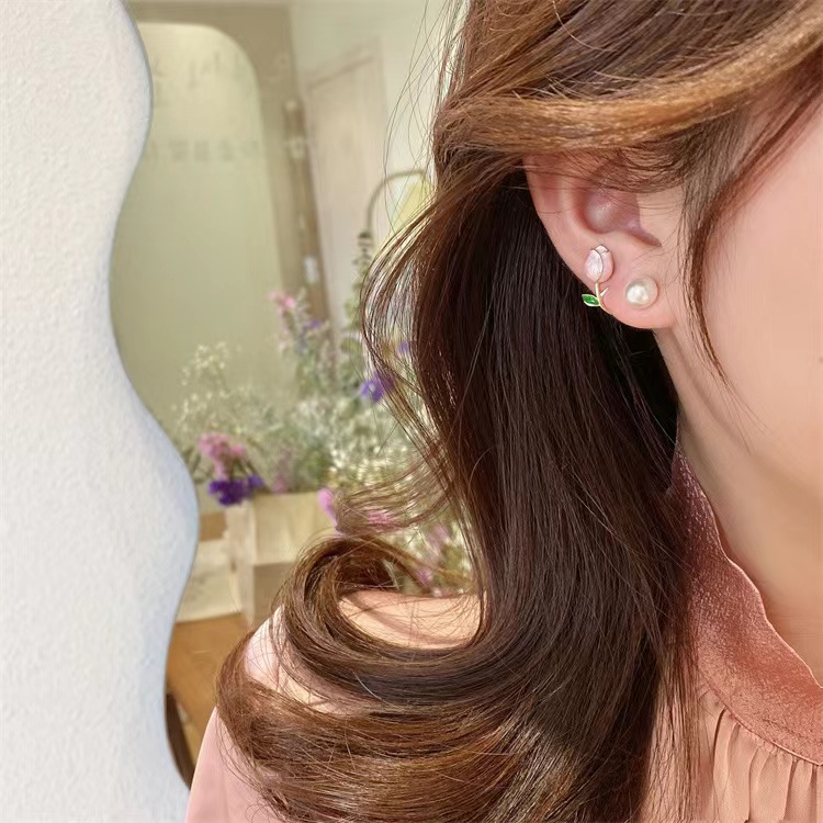 Khuyên Tai Hình Hoa Tulip Màu Hồng Lãng Mạn Cao Cấp Sang Trọng