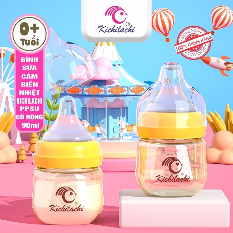 BÌNH SỮA SƠ SINH PPSU KICHI CỔ RỘNG 90ML/160ML TẶNG THÊM 1 NÚM