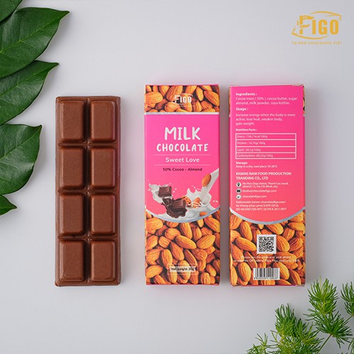 [Chính hãng] Bar 20gr- Milk Chocolate, Kẹo Socola sữa 50% Cacao nhân Sữa dừa giòn tan ngay trong miệng, Ăn là nghiện