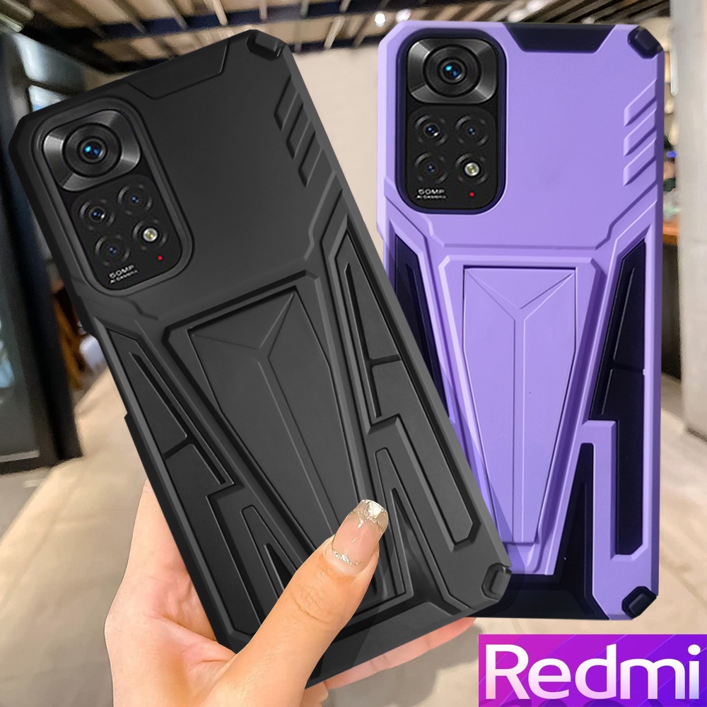 Redmi Note 11 Pro Note 11S Note 10 Pro Note 10S Note 9S Note 9 Pro Redmi 10 Vỏ điện thoại áo giáp cứng chống sốc sang trọng với chân đế đa góc