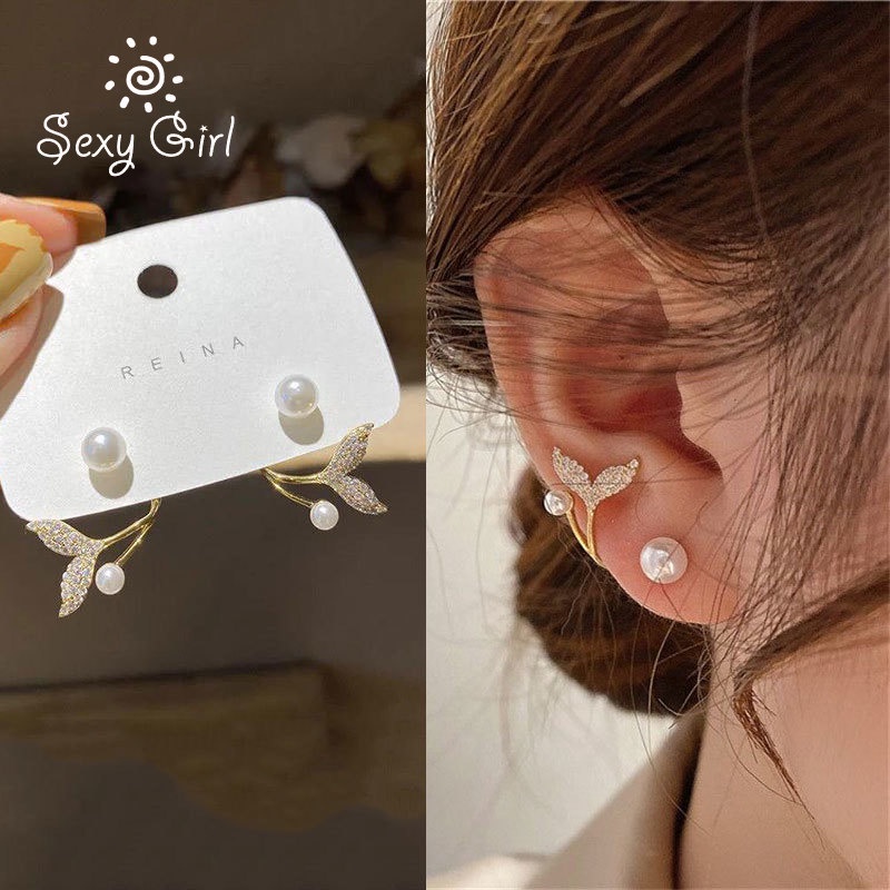 Bông Tai Mạ Bạc 925 Hình Đuôi Cá Đính Ngọc Trai Thời Trang Hàn Quốc 2022 Mới Cho Nữ