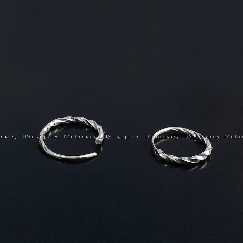 Khuyên tai bạc tròn xoắn chốt kín, bông tai nữ đẹp bằng bạc dạng khuyên tròn phay lấp lánh