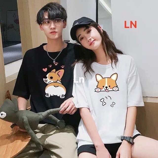 Áo đôi chó mèo in vàng LN11