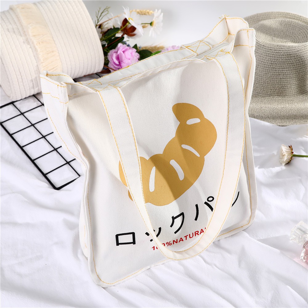 Túi vải canvas sức chứa lớn in hình dễ thương phong cách Hàn Quốc dành cho nữ