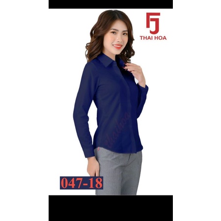 áo sơ mi nữ Thái Hòa màu xanh than mã 047