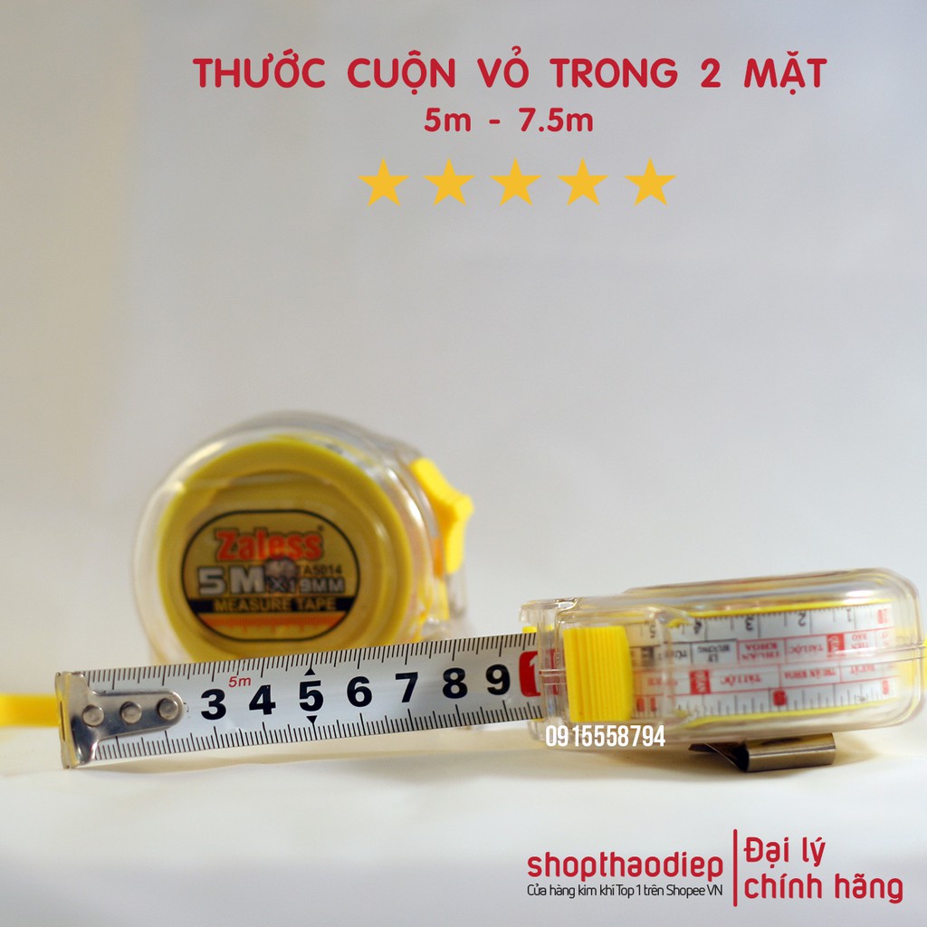 [HÀNG XỊN] Thước Dây 5m Vỏ Trong 2 Mặt Số ZALESS, Thước Cuộn Thép 5m Vỏ Trong 2 Mặt Số Loại Tốt