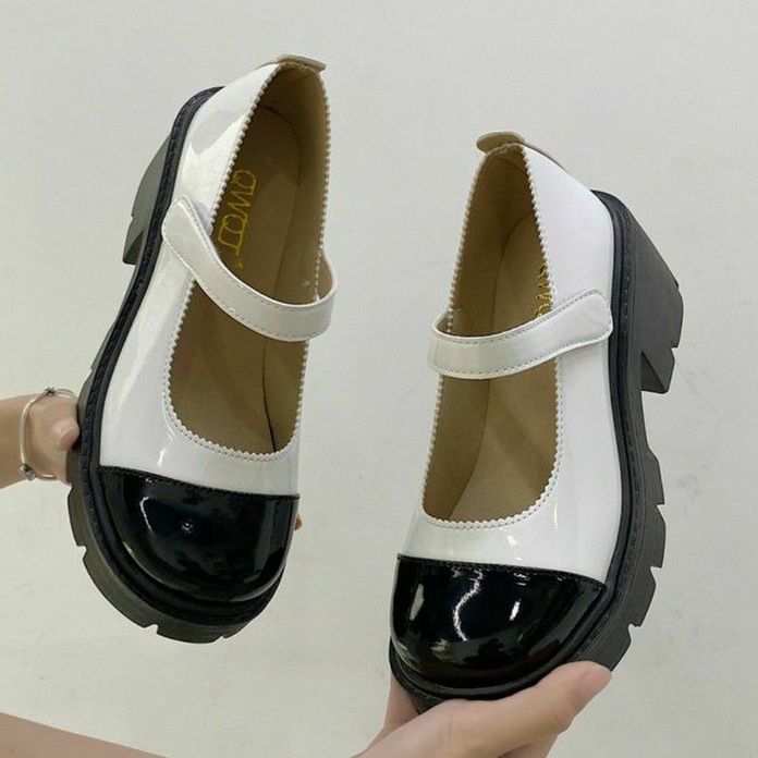 6:30PM Order Mã 011 Giày oxford ulzzang hot trend mũi tròn đế cao gót 4.5cm dáng tiểu thư quai ngang basic phối màu
