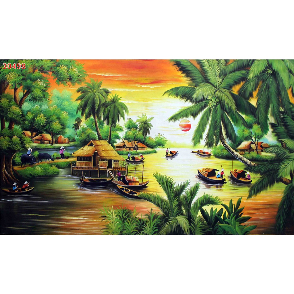 Tranh Dán Tường 3D Phong Cảnh Đồng Quê Yên Bình miễn phí chèn logo và chữ miễn phí