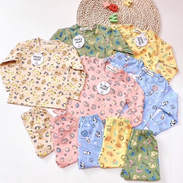 (t&amp;hkids) Bộ Dài Tay Cotton Dày Minky Mom In Hình Dễ Thương Cho Bé Trai Và Bé Gái