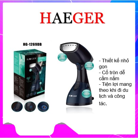 BÀN LÀ CẦM TAY HAEGER MẪU MỚI 2021 Thiết kế nhỏ gọn, bộ tròn dễ cầm nắm, tiện lợi mang theo khi đi du lịch (HG-1269DB)