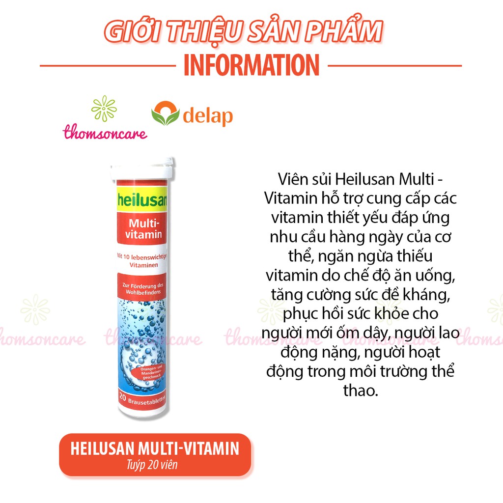 Sủi bổ sung vitamin tổng hợp Heilusan nhập khẩu từ Đức - multi vitamin, tăng sức đề kháng, vtm A, B, C Tuýp 20v