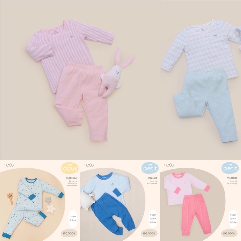 [NOUS] Bộ dài tay cài vai thu đông cho bé 9M-24M