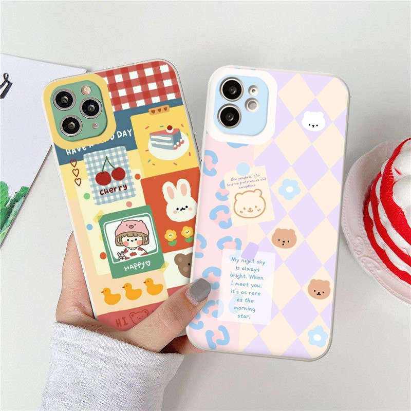 Ốp lưng iphone Caro Gấu cạnh vuông dẻo ip 6splus/7/7plus/8/8plus/x/xr/xs/11/12/pro/max/plus/13promax tr136