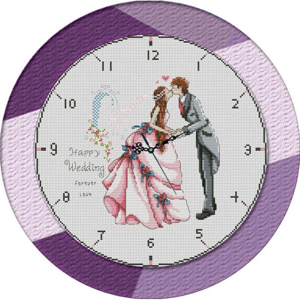 Tranh Thêu Chữ Thập Đồng Hồ Happy Wedding RY5162  KT:42X42CM