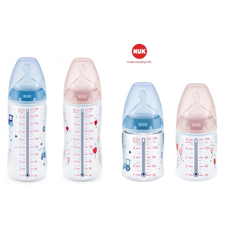 Bình sữa cảm biến nhiệt NUK PP 150ml-300ml núm ti silicone