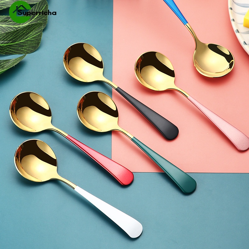Muỗng cà phê bằng thép không gỉ đầu tròn nhiều màu sắc