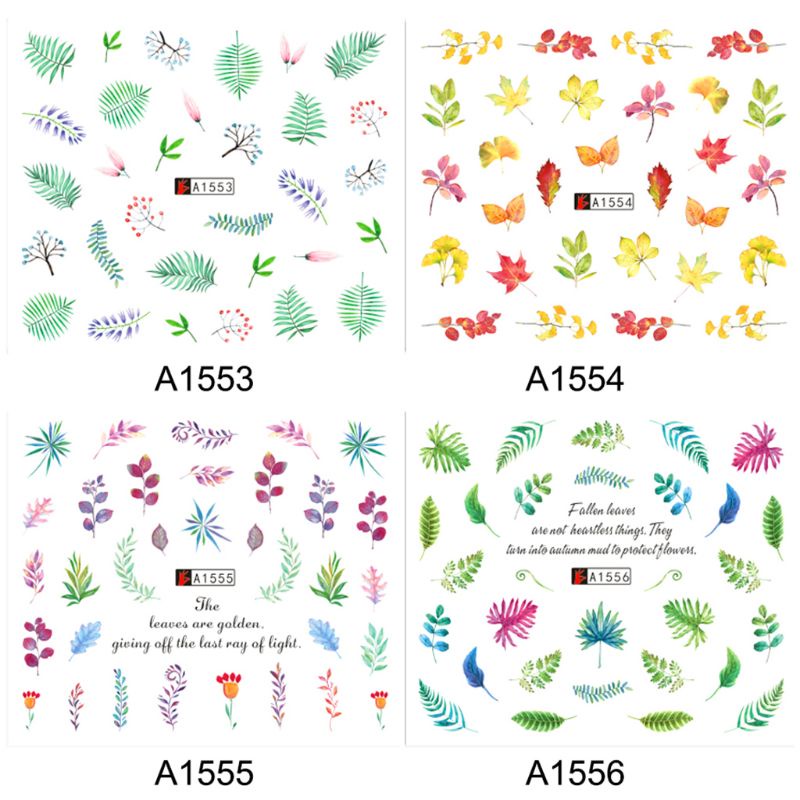 Set 12 Miếng Dán Móng Tay Hình Cây Lá Lớn DIY