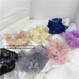 Rosy - chun tóc scrunchies đính bướm