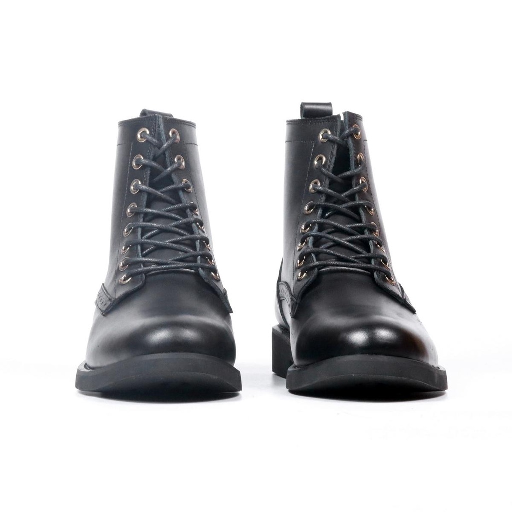 Giày Combat Boots Captain 01 ,giày nam da bò đen trơn đế cao su đúc, cao 3.5cm, Lucas Shoes bảo hành 1 năm