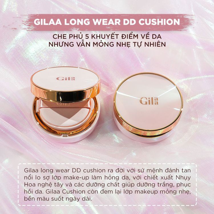 [Tặng Bông phấn] Phấn nước GILAA (Glamrr Q)LONG WEAR DD CUSHION - SPF50+/PA+++ (1 lõi x 13g)