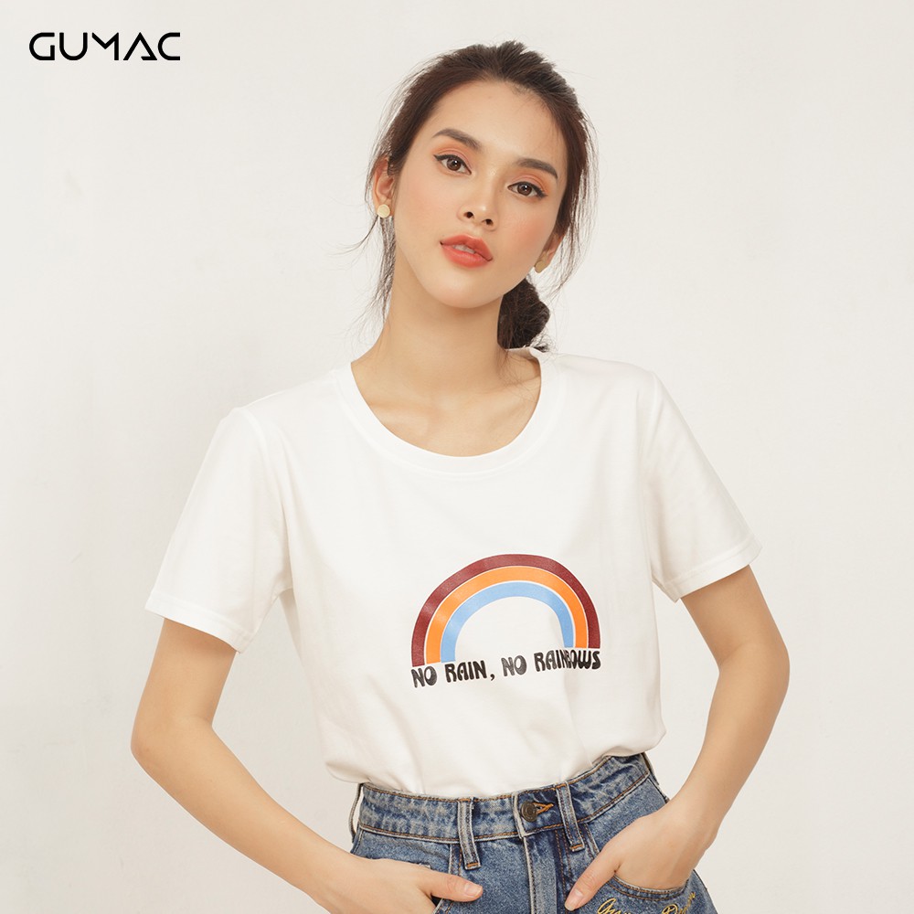 Áo thun in cầu vòng GUMAC ATA432_TRANG | BigBuy360 - bigbuy360.vn