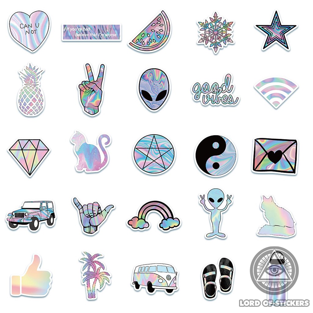 Set 50 Nhãn Dán Holographic Sticker Cute Phong Cách Hoạt Hình Nhiều Màu Sắc Chống Thấm Nước Dán Mũ Bảo Hiểm, Laptop