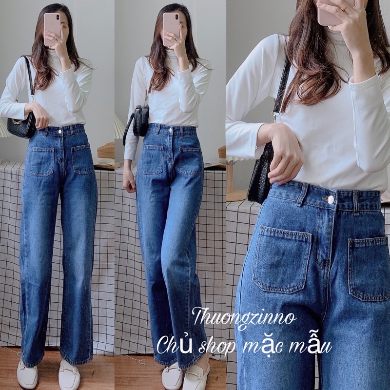 [Ảnh thật/Video]Quần bò ống đứng bốn túi Hàn Quốc quần ống rộng ulzzang
