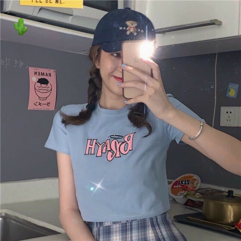 Áo croptop borip chữ hồng xinh