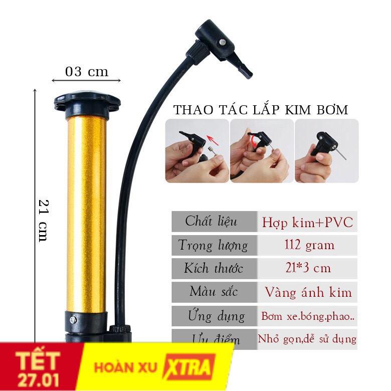 Ống bơm mini cầm tay đa năng bơm bóng đá bóng rổ bóng chuyền...xe đạp, phao, nhỏ gọn dễ mang (TẶNG 1 kim)