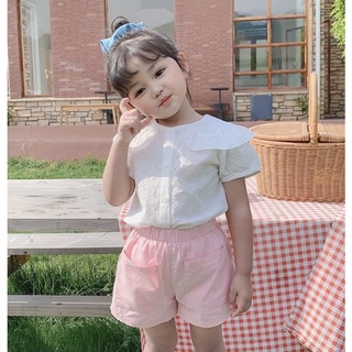 8264 Bộ bé gái chất thô đũi mềm cực điệu đà hàng, set áo sơ mi trắng quần kaki hồng cho bé gái, bộ sơ mi quần thô trẻ em