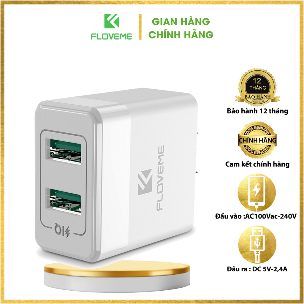 Củ sạc USB kép FLOVEME - chất liệu chống cháy ABC - sạc an toàn và nhanh chóng -chip nâng cấp-điện áp BROADBAND 100-240V