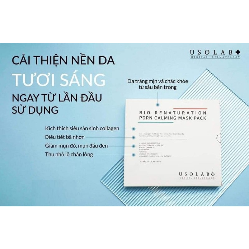 HÀNG NHẬP KHẨU - Mặt Nạ Usolab Tái Tạo Da Phục Hồi Da DNA Cá Hồi, Tế Bào Gốc Usolab Bio Renaturation PDRN Calming Mask