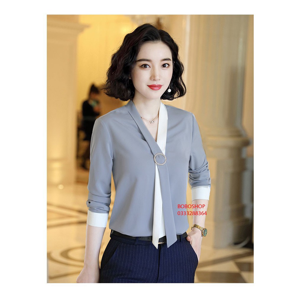 Áo sơ mi công sở ❣️FREESHIP❣️ Áo kiểu cổ khuyên tròn phong cách - Hàng thiết kế chuẩn
