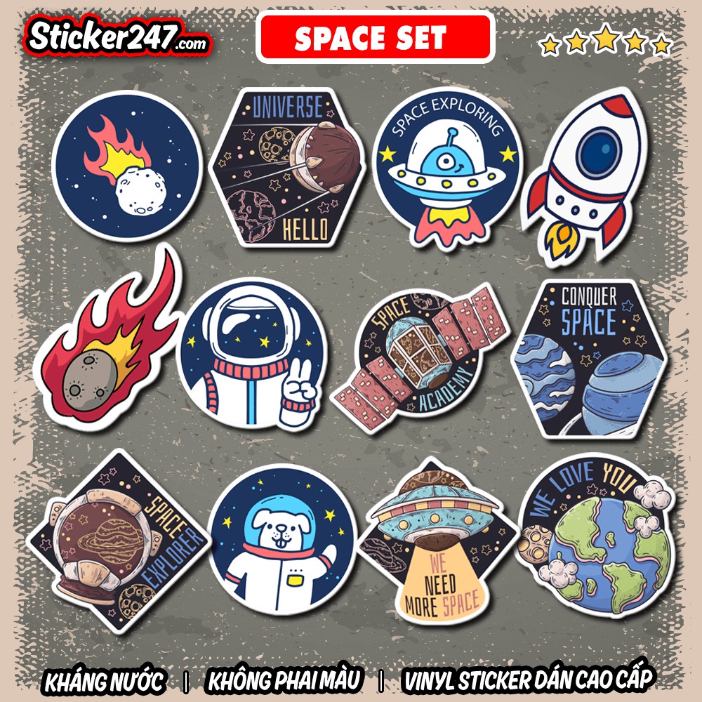 Sticker Phi Hành Gia Space 𝑭𝒓𝒆𝒆𝒔𝒉𝒊𝒑 Sticker Dán Mũ Bảo Hiểm, Dán Vali, Đàn Guitar - Hình Dán Chống Thấm Nước - Cắt Sẵn