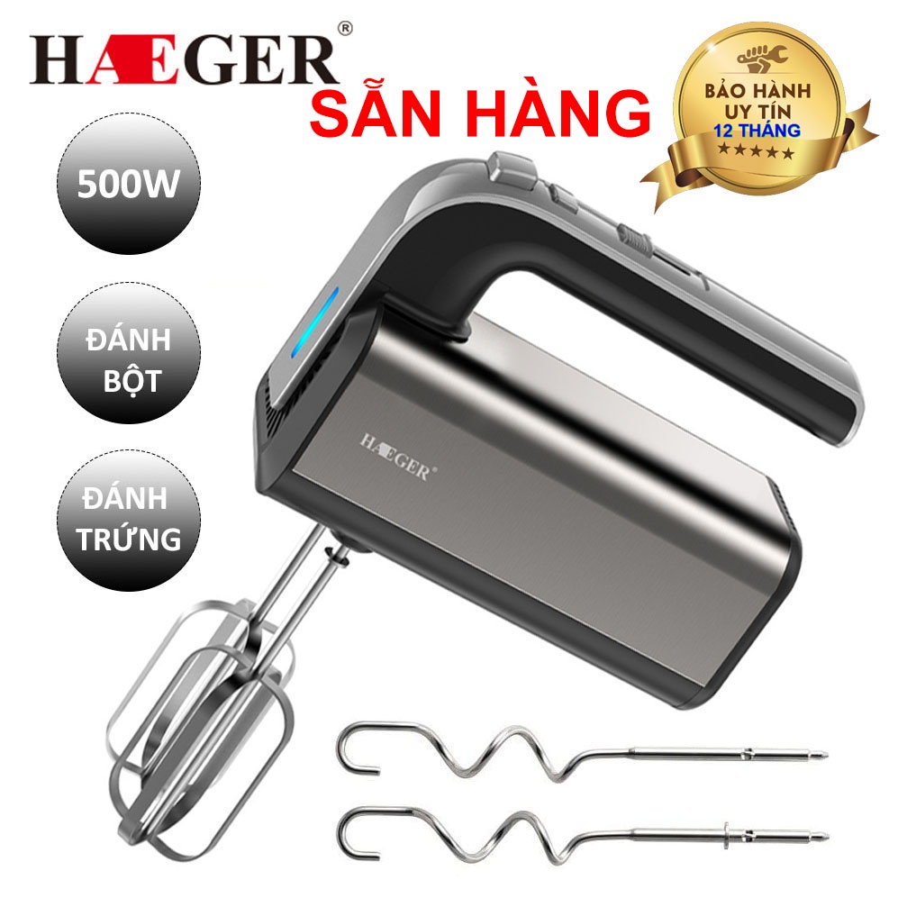 Máy đánh trứng cầm tay, máy đánh trứng 500W [ SẴN HÀNG ] HAEGER có 5 tốc độ có thể điều chỉnh [ 1 ĐỔI 1 - BH 1 NĂM ]